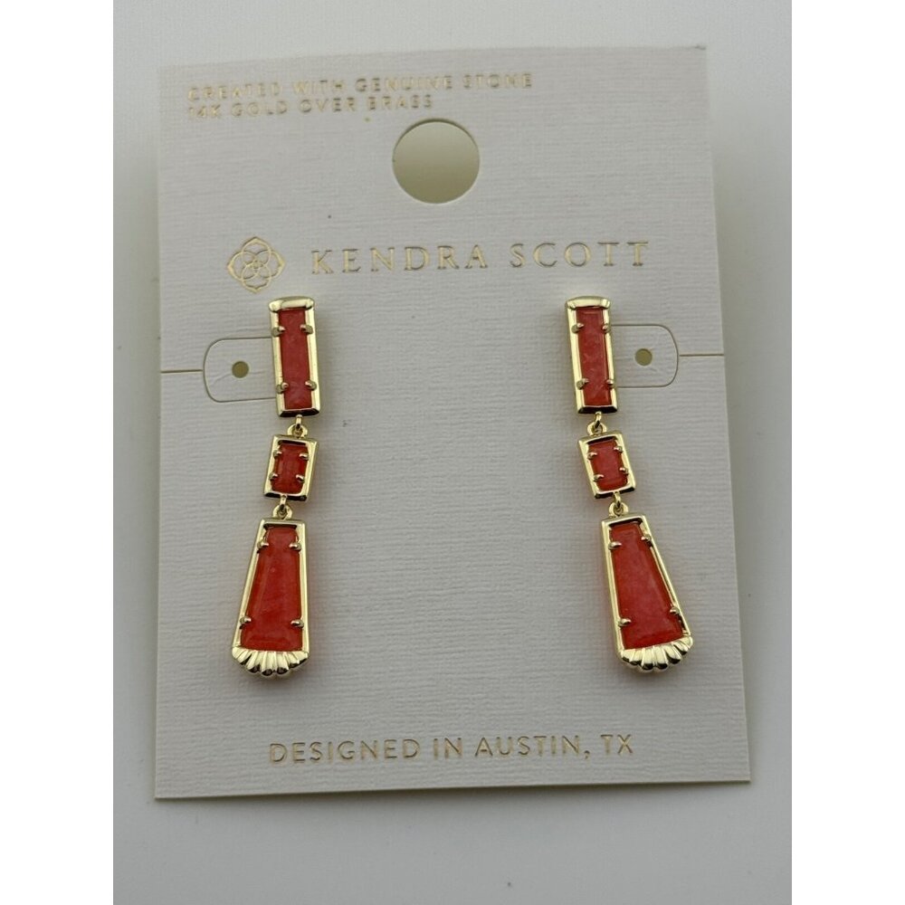 Kendra Scott Serena Linear Gold Tone Earrings Dark‎ Peach Quartz
